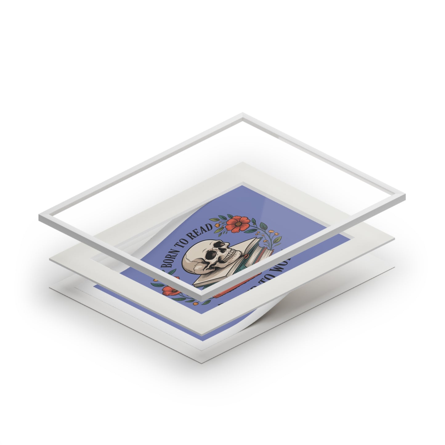 Born to Read, Forced to Work — Skull Book Fine Art Print (Passepartout Matte)
