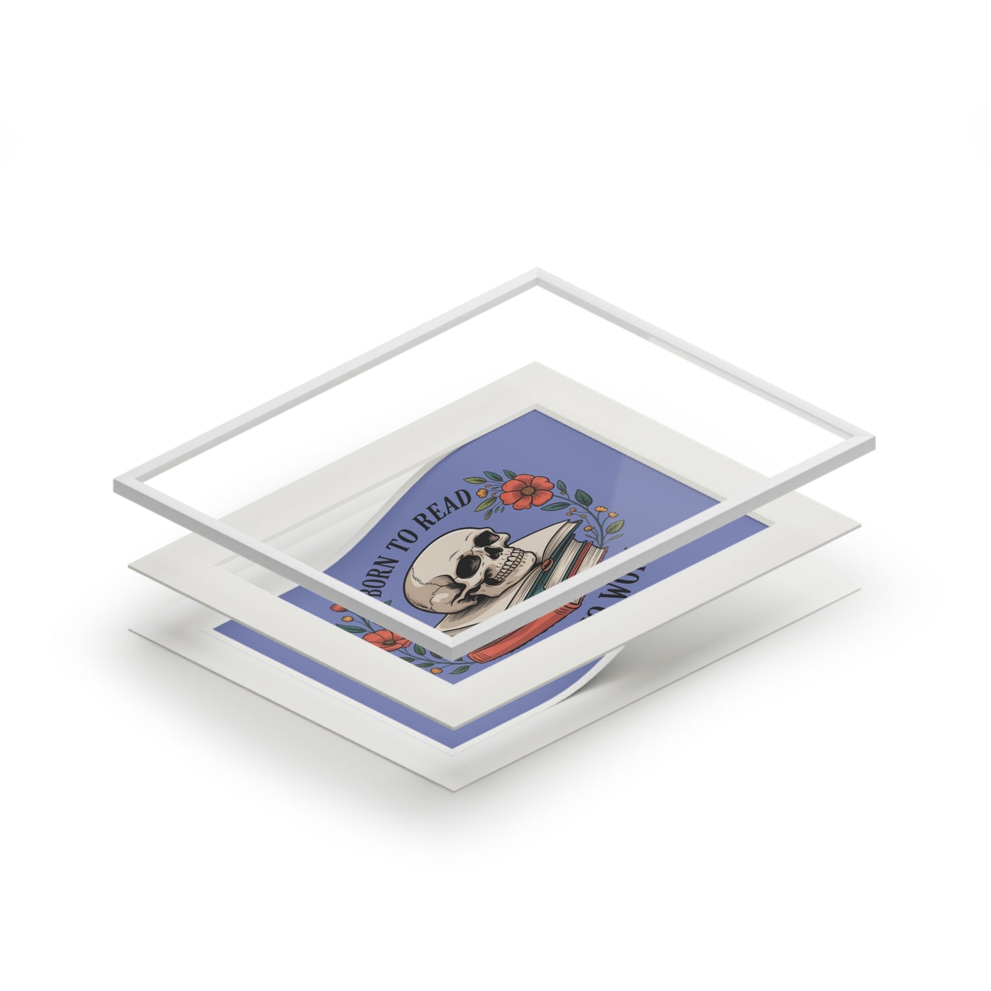 Born to Read, Forced to Work — Skull Book Fine Art Print (Passepartout Matte)
