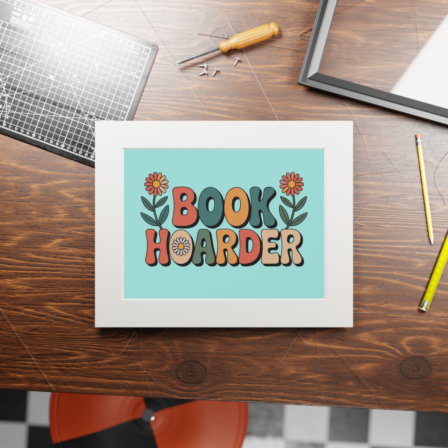 Book Hoarder Retro Floral Fine Art Print — Passepartout Wall Art