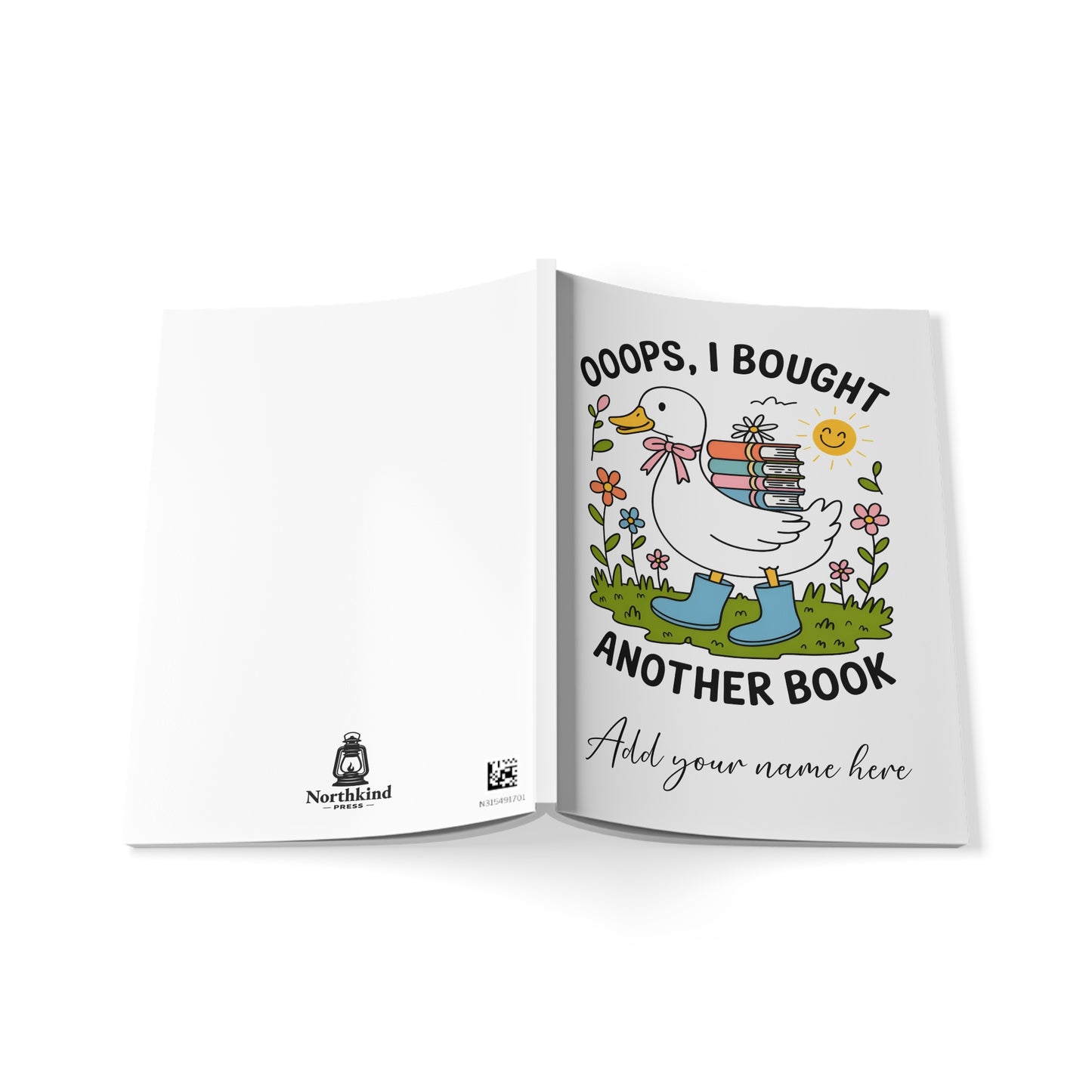 A5 Notebook — "Oops I Bought Another Book!" Illustrated Goose Carrying Books