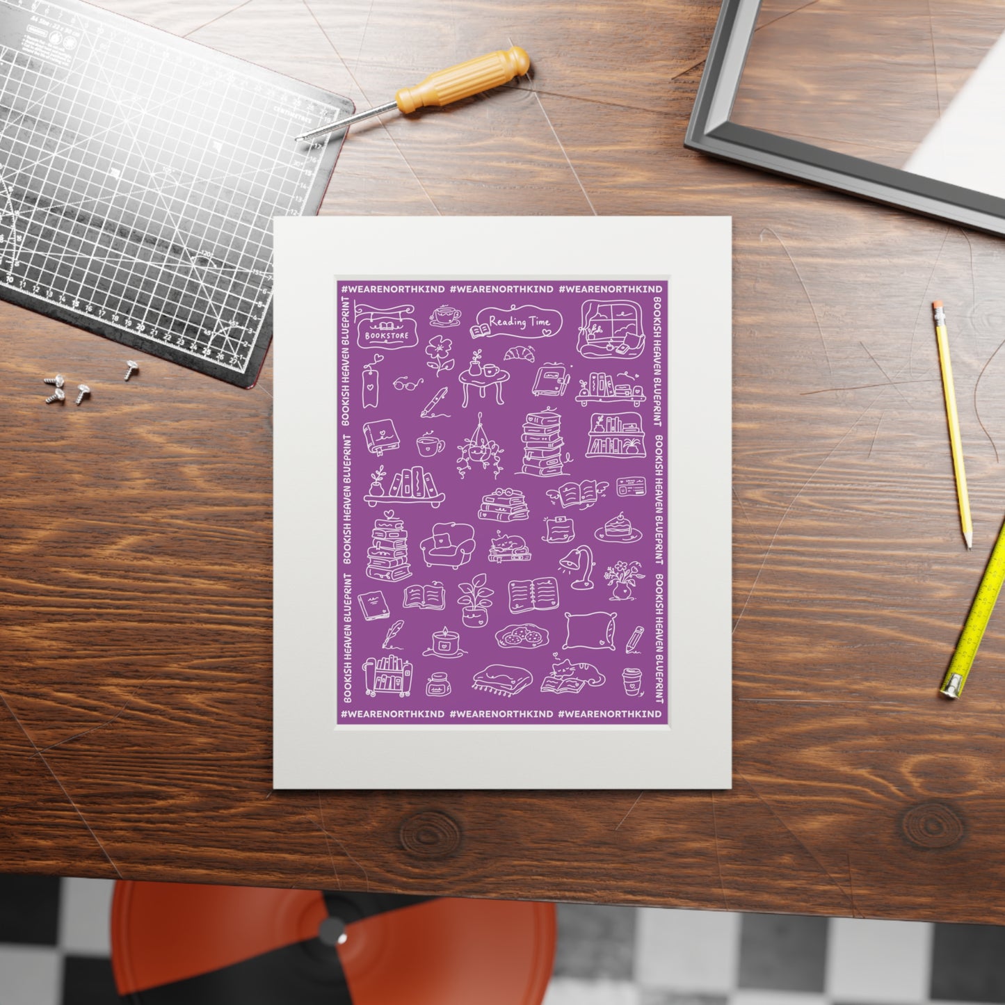 Fine Art Print — "Blueprint for Bookish Heaven" Passepartout Frame