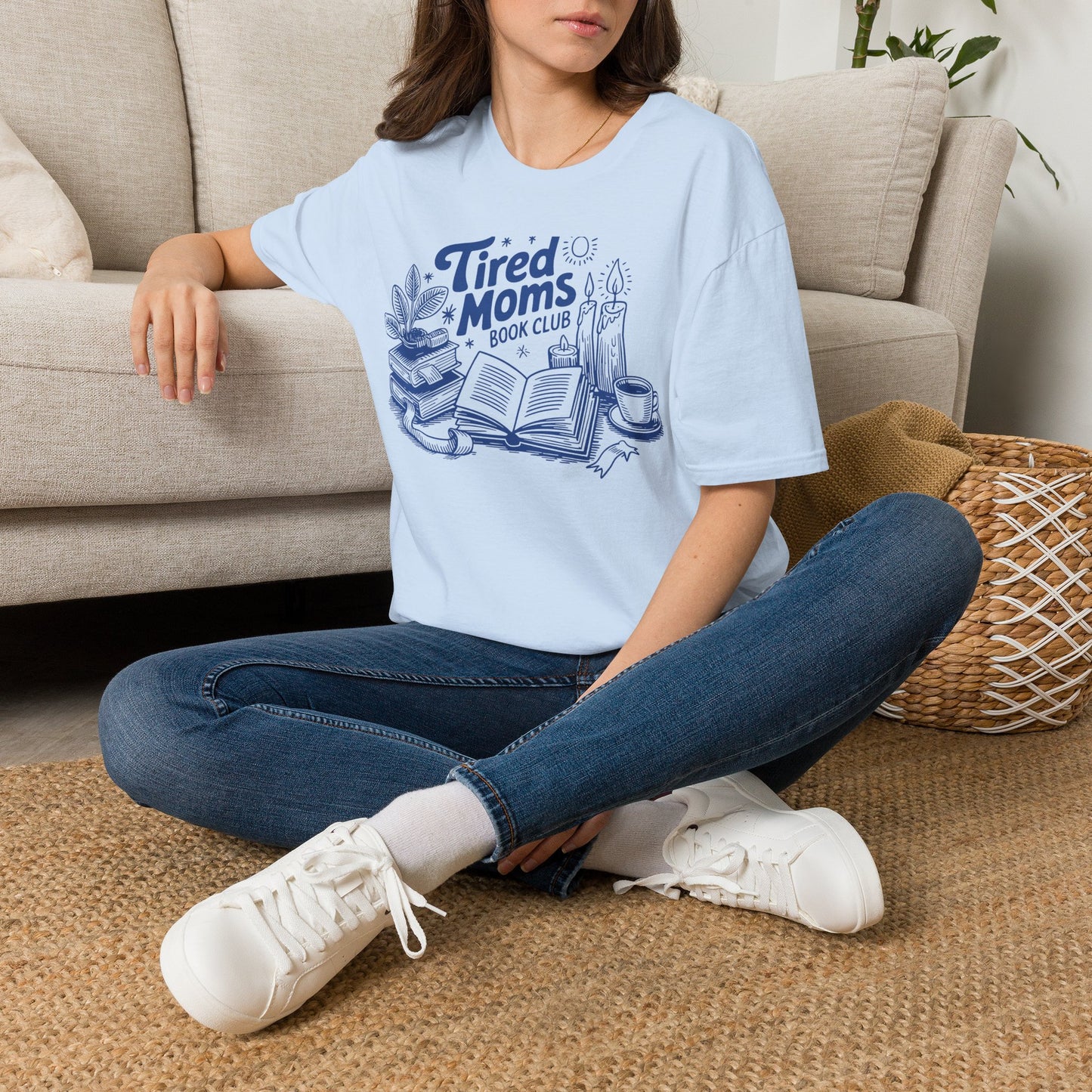 Tired Moms Club T-Shirt — Book, Coffee & Cozy Mom Life Tee