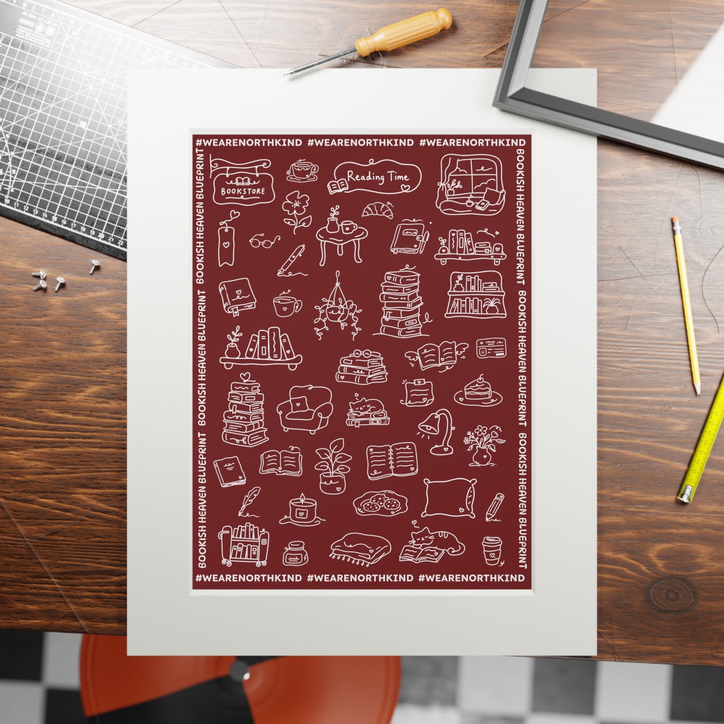 Fine Art Print — "Deep Red Blueprint for Bookish Heaven"