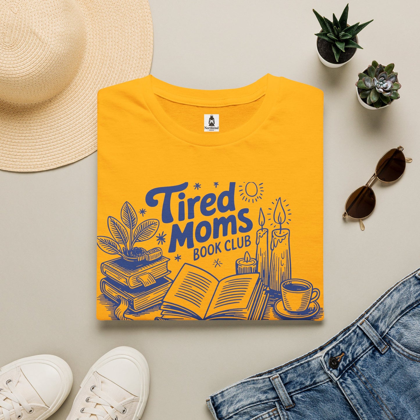 Tired Moms Club T-Shirt — Book, Coffee & Cozy Mom Life Tee