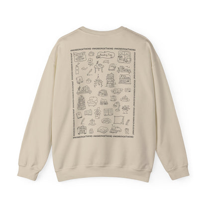 Book Lover Sweatshirt — "I Buy Books Like I’m Immortal" Skeleton Reading Crewneck - Back has Northkind's blueprint for bookish heaven