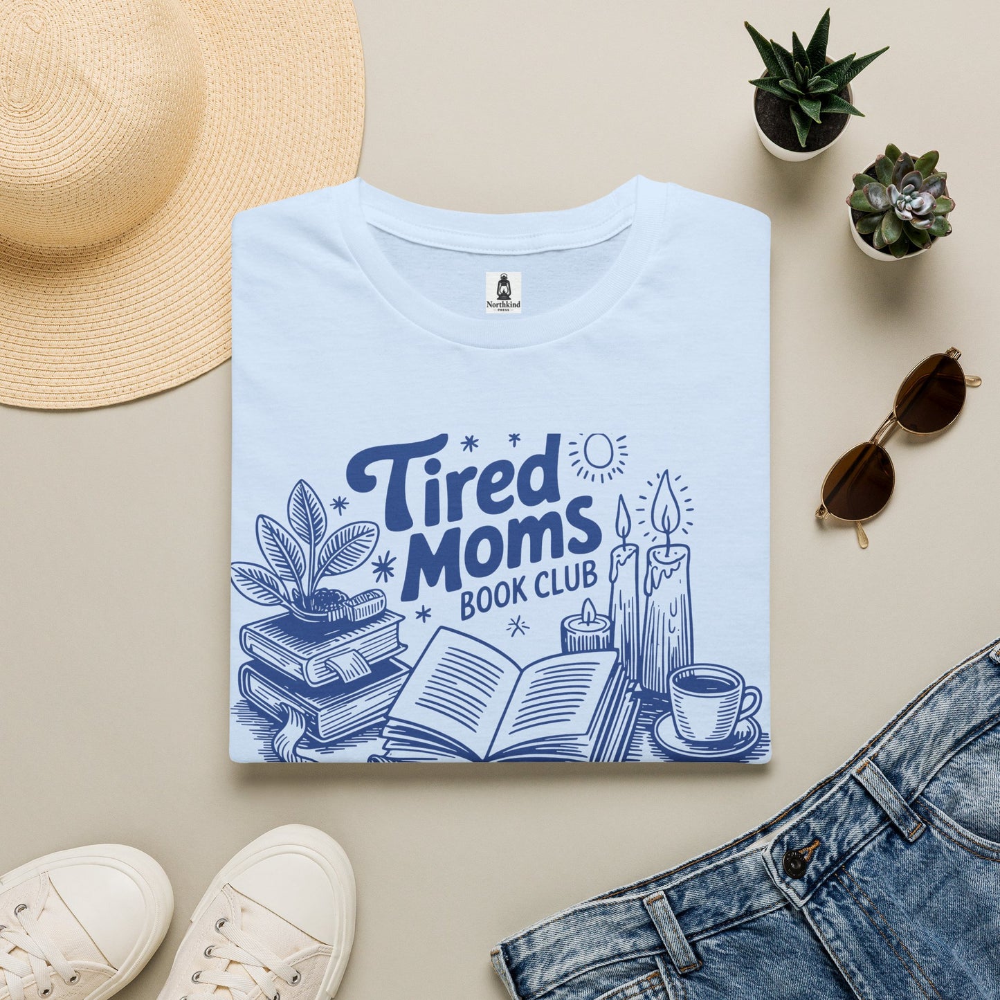 Tired Moms Club T-Shirt — Book, Coffee & Cozy Mom Life Tee