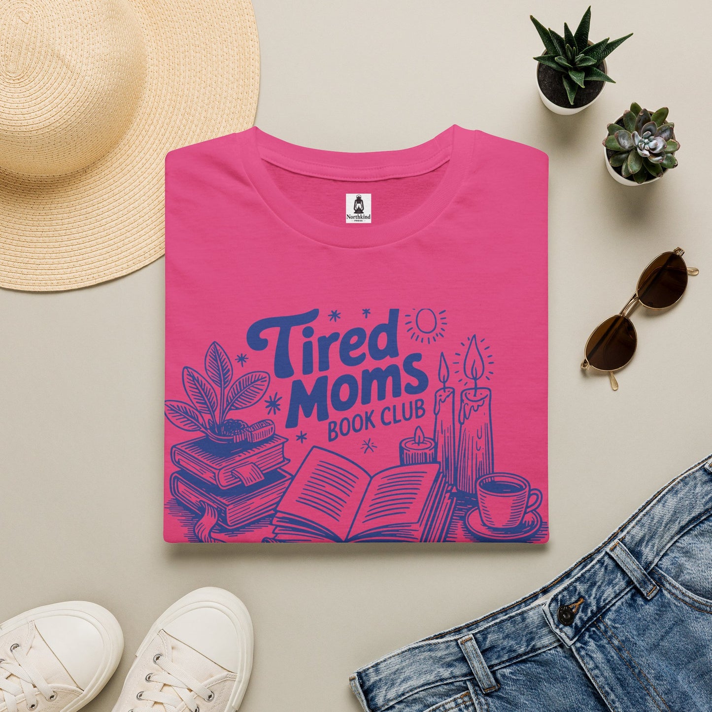 Tired Moms Club T-Shirt — Book, Coffee & Cozy Mom Life Tee