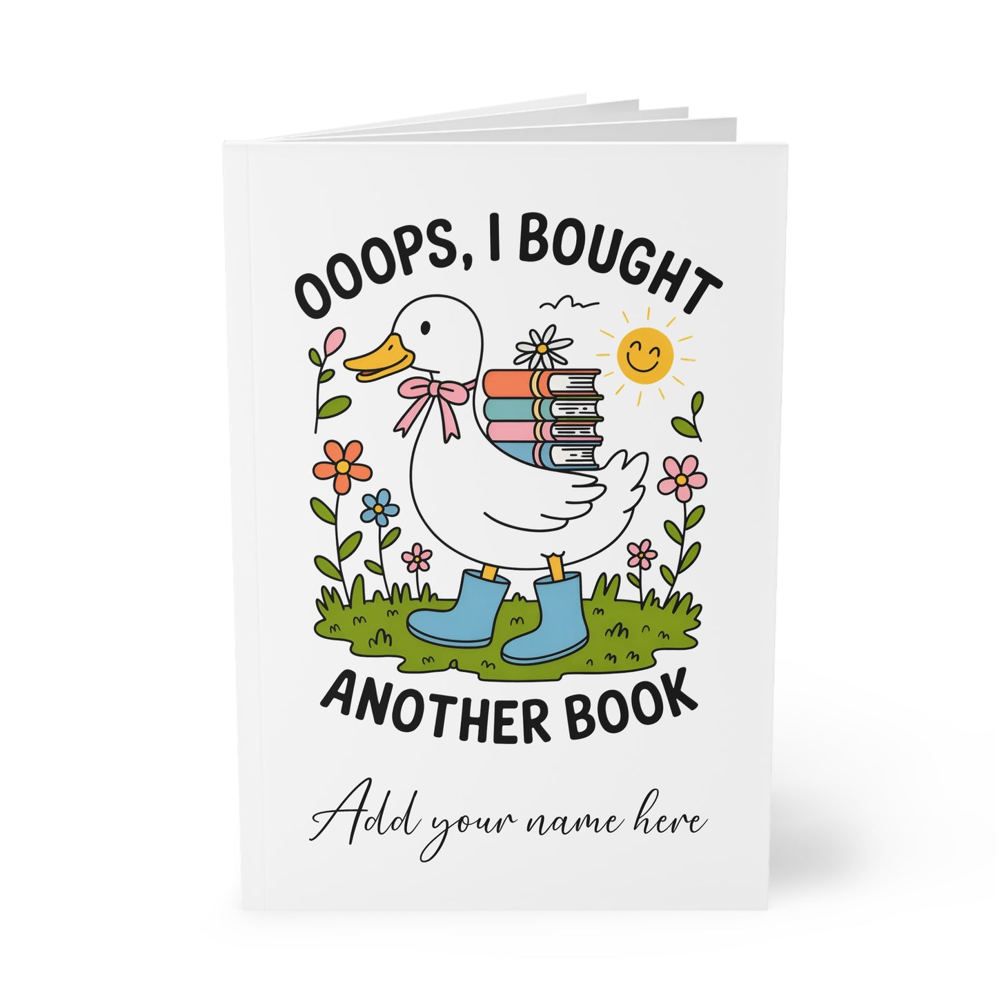 A5 Notebook — "Oops I Bought Another Book!" Illustrated Goose Carrying Books